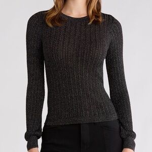 PAIGE Adela Black Ribbed Crew Neck Sweater